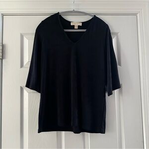 Michael Kors Black  V-Neck Women's Top with golden accents on sleeves, Medium